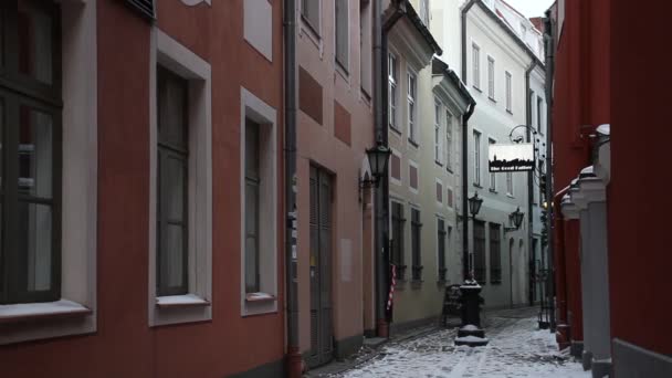 Historiska Centrum Riga Lettlands Huvudstad Riga Juletid Europeiska Staden Vintern — Stockvideo