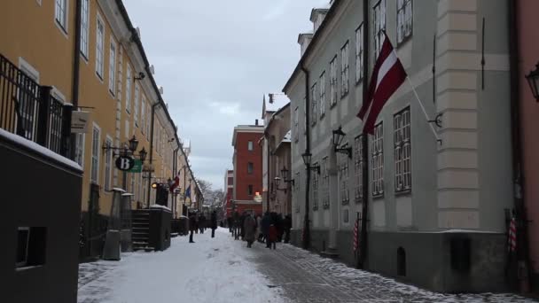 Riga Lettország Fővárosa Történelmi Központjában Riga Karácsonykor Európai Város Tél — Stock videók