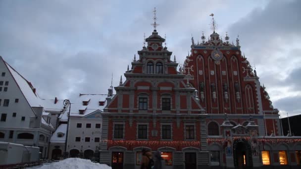 Historiska Centrum Riga Lettlands Huvudstad Riga Juletid Europeiska Staden Vintern — Stockvideo
