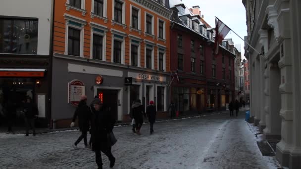 Centro Histórico Riga Capital Letonia Riga Navidad Ciudad Europea Invierno — Vídeo de stock