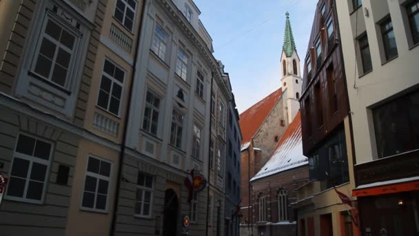 Historiska Centrum Riga Lettlands Huvudstad Riga Juletid Europeiska Staden Vintern — Stockvideo