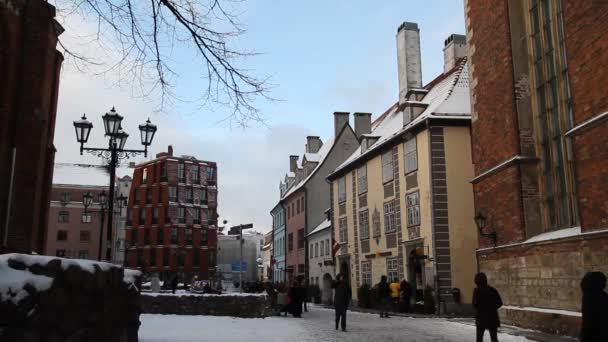 Centro Histórico Riga Capital Letonia Riga Navidad Ciudad Europea Invierno — Vídeos de Stock