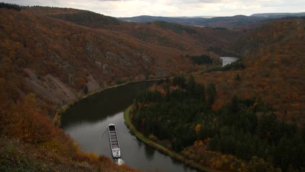 Saarschleife Fiume Saar Germania Paesaggio Epico Autunno Del Fiume — Video Stock