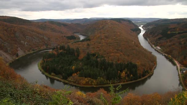 Saarschleife Fiume Saar Germania Paesaggio Epico Autunno Del Fiume — Video Stock