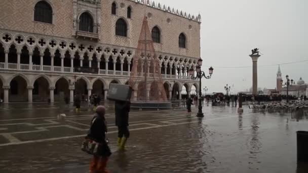 Inundación Venecia Acqua Alta Piazza San Marco Venecia Italia Venecia — Vídeo de stock