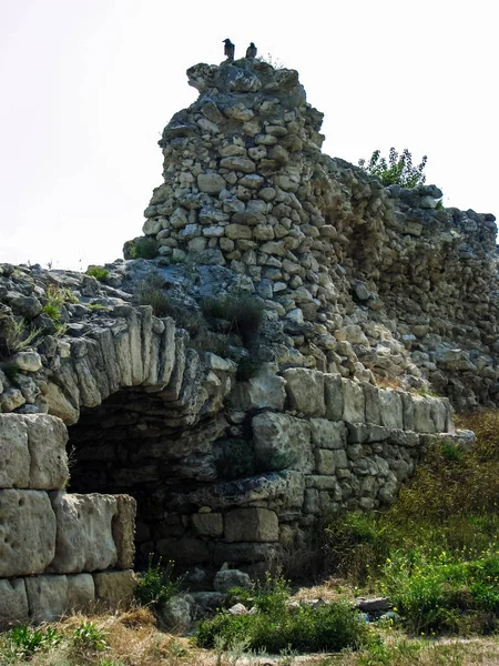 Ruiny Starożytnych Chersonez Sewastopolu Crimea Malowniczy Krajobraz Wybrzeżu Morza Czarnego — Zdjęcie stockowe