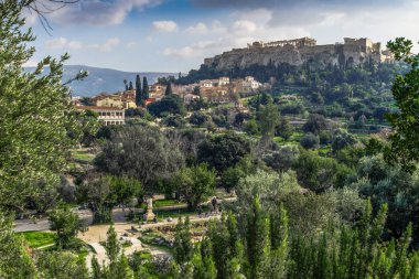 Atina güzel cityscape. Atina'nın eski şehir ve Akropol, Agora, Plaka ve antik kalıntıların Parthenon Tapınağı. 
