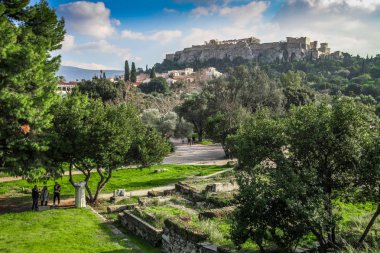 Atina güzel cityscape. Atina'nın eski şehir ve Akropol, Agora, Plaka ve antik kalıntıların Parthenon Tapınağı. 