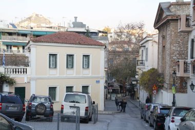 Atina güzel cityscape. Atina'nın eski şehir ve Akropol, Agora, Plaka ve antik kalıntıların Parthenon Tapınağı. 