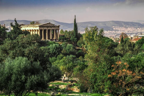 Hermoso Paisaje Urbano Atenas Casco Antiguo Atenas Templo Partenón Acrópolis — Foto de Stock