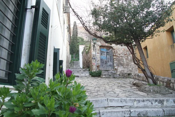 Hermoso Paisaje Urbano Atenas Casco Antiguo Atenas Templo Partenón Acrópolis —  Fotos de Stock