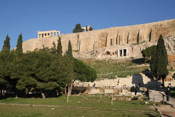 Ακρόπολη Των Αθηνών Τον Ναό Του Παρθενώνα Περίφημο Παλιό Ναό — Φωτογραφία Αρχείου