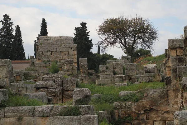 Ruins Ancient Corinth Peloponnese Greece Archaeology Background Temple Apollo 6Th — Stock Photo, Image