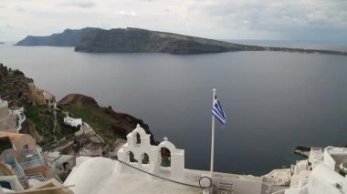 Santorini, Yunanistan. Şaşırtıcı Santorini doğa görünümünü, Santorini, Geleneksel Kikladik Santorini evleri, Oia Köyü, Fira, volkan caldera. 