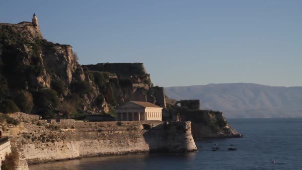 Vista Corfu Kerkyra Kerkyra Capital Ilha Corfu Grécia Panagia Vlacherna — Vídeo de Stock