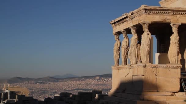 Atina Yunanistan Parthenon Tapınağı Ile Akropolisi Ünlü Eski Parthenon Tapınağı — Stok video