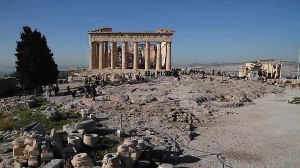 Akropolis Van Athene Griekenland Met Parthenon Tempel Beroemde Oude Parthenon — Stockvideo