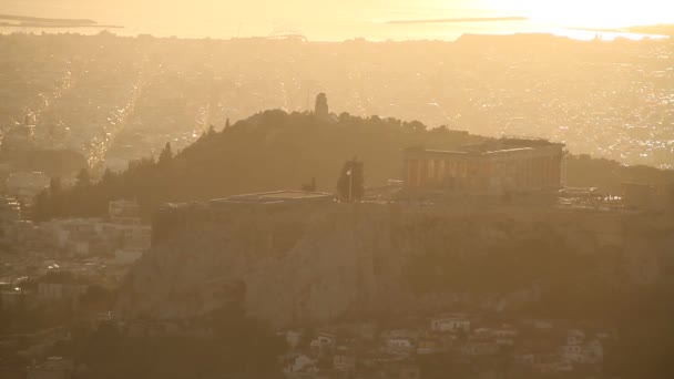 Prachtige Stadsbeeld Van Athene Oude Stad Van Athene Het Parthenon — Stockvideo