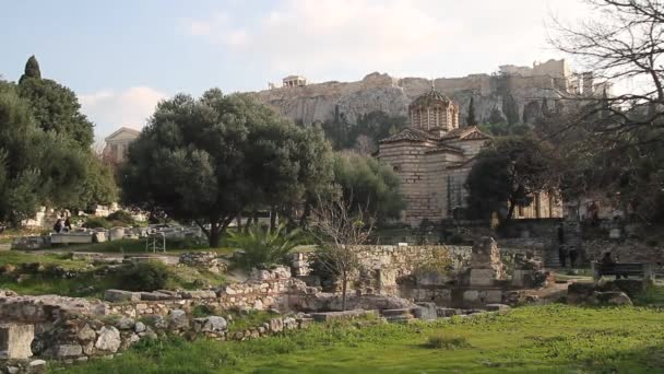美丽的雅典城市景观 雅典老城和雅典卫城帕台农神庙 阿戈拉 普拉卡和古代遗址 — 图库视频影像