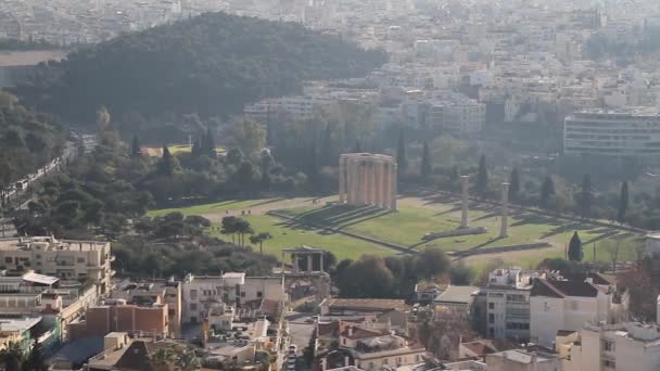 Hermoso Paisaje Urbano Atenas Casco Antiguo Atenas Templo Partenón Acrópolis — Vídeo de stock