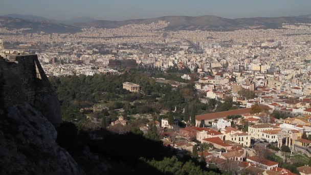 Beautifull Stadsbilden Aten Atens Gamla Stad Och Parthenon Templet Akropolis — Stockvideo