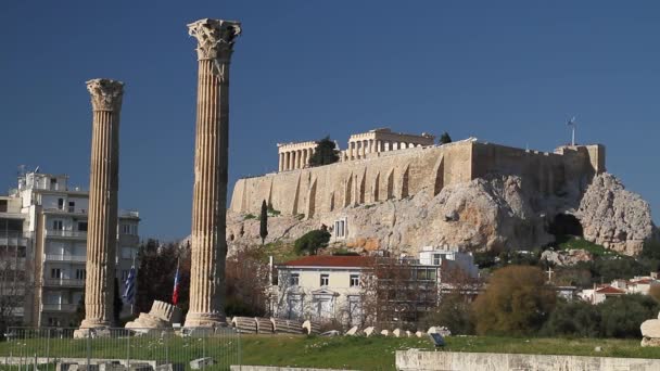 美丽的雅典城市景观 雅典老城和雅典卫城帕台农神庙 阿戈拉 普拉卡和古代遗址 — 图库视频影像