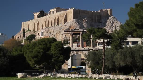 Bela Paisagem Urbana Atenas Cidade Velha Atenas Temple Parthenon Acropolis — Vídeo de Stock