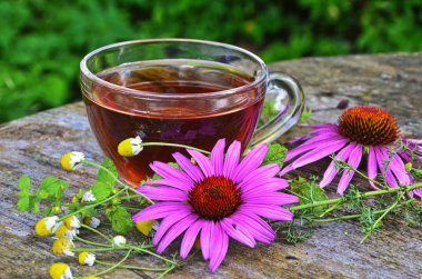 Ekinezya ile çay sağlık yararlı.