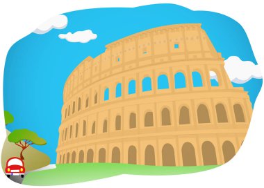 Roma 'da Coliseum, Italya kartpostal çizim. Antik Roma 'da gladyatör Arenası