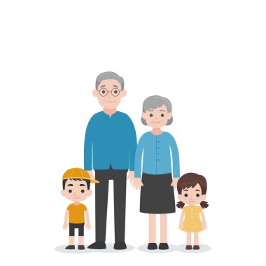 İnsanlar karakter aile kavramı, torun, yeğen, yeğeni grand anne, grand baba, çizgi film karakteri düz tasarlamak vektör beyaz arka plan üzerinde set.