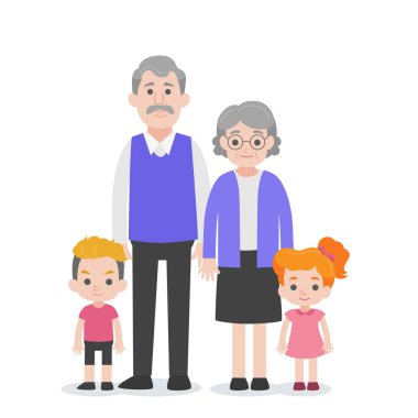 İnsanlar karakter aile kavramı, torun, yeğen, yeğeni grand anne, grand baba, çizgi film karakteri düz tasarlamak vektör beyaz arka plan üzerinde set.