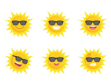 Gözler gözlük koleksiyonu simgesini işaret set yaz konsepti, güneşler düz sembolü, nesne beyaz bir arka plan üzerinde giyen güneş illüstrasyon, düz tasarım karikatür vektör vektör.