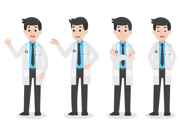 Juego Doctor Carácter Médico Concepto Cuidado Salud Vector Personajes Dibujos — Vector de stock