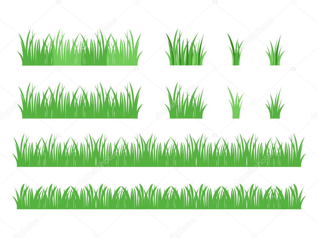 Set of isolated green grass design flat vector illustration on white background
