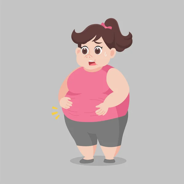 Big Fat Mujer Preocuparse Por Cuerpo Sobre Peso Triste Miedo — Archivo Imágenes Vectoriales