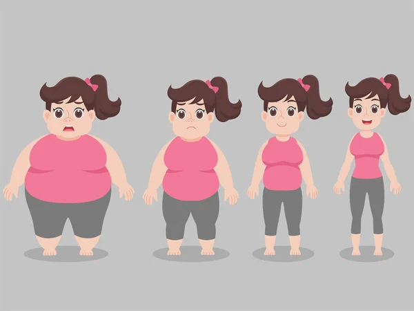 Ensemble Personnage Mignon Big Fat Women Pour Perdre Poids Régime — Image vectorielle