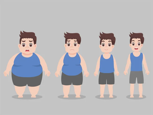 Set Van Schattige Karakter Big Fat Man Voor Afvallen Dieet — Stockvector