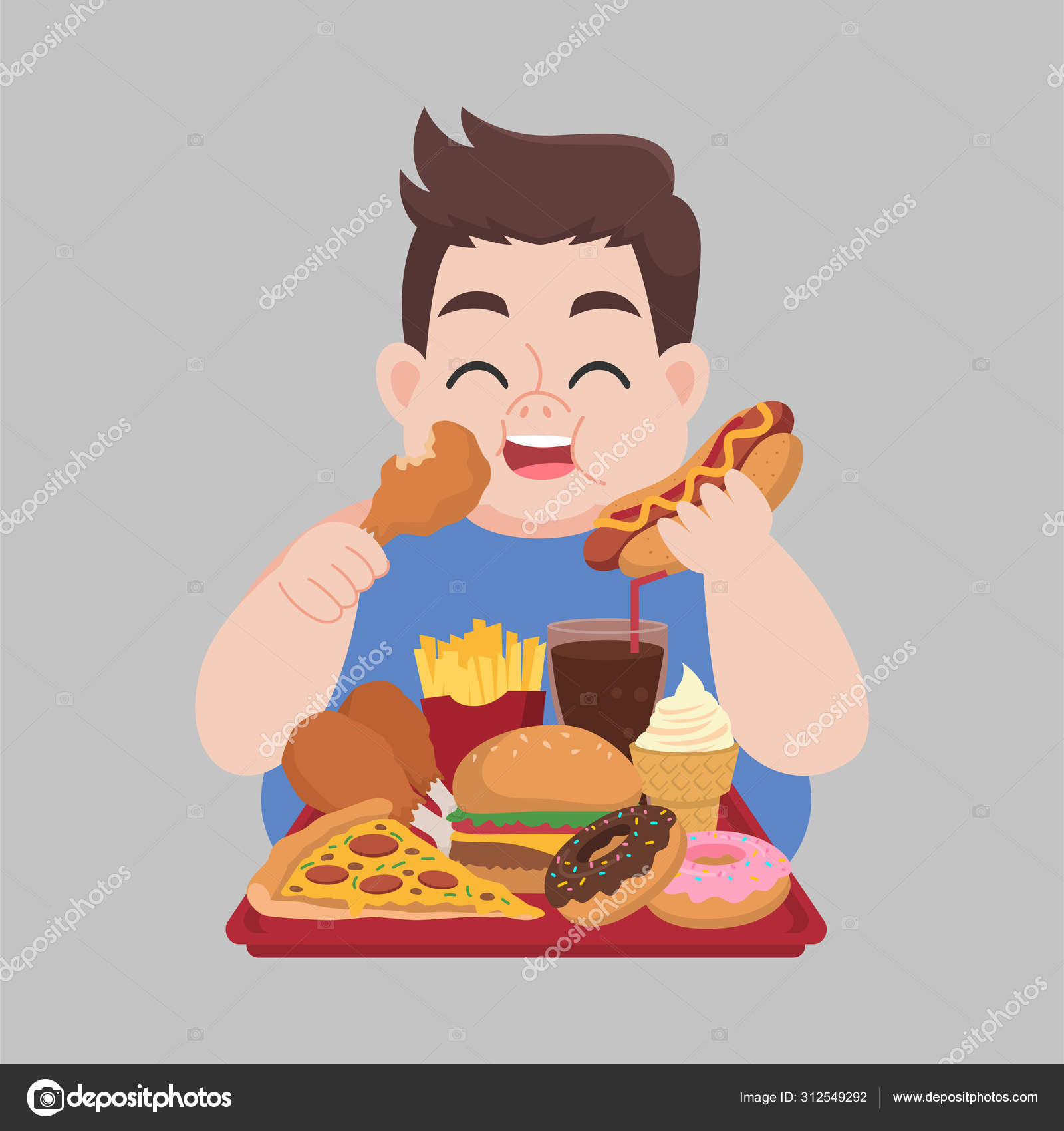 fat guy eating pizza cartoon