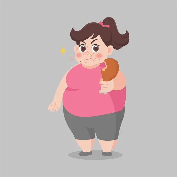 Big Fat Happy Femme Intention Perdre Poids Profiter Manger Restauration — Image vectorielle