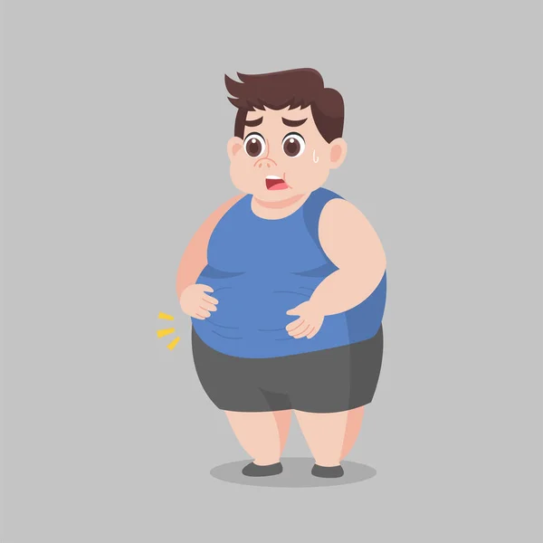 Big Fat Man Preocupar Com Seu Corpo Olha Sobre Peso —  Vetores de Stock