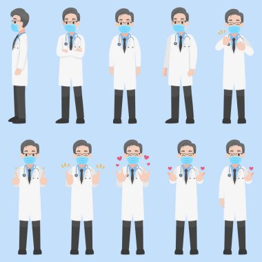 Corona Virüsü 'nü önlemek için koruyucu tıbbi maske takan bir grup doktor, cerrahi maske takan insanlar.