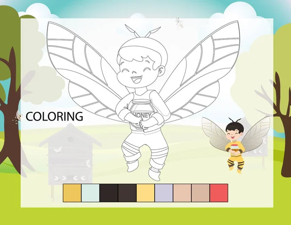 Coloring Page Cute Bee Boy Game Children Preschool Kindergarten Worksheet — Stock Vector