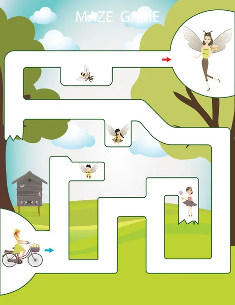 Apiary Maze Game Children Kids Busy Page Preschool Kindergarten Worksheet — Stock Vector
