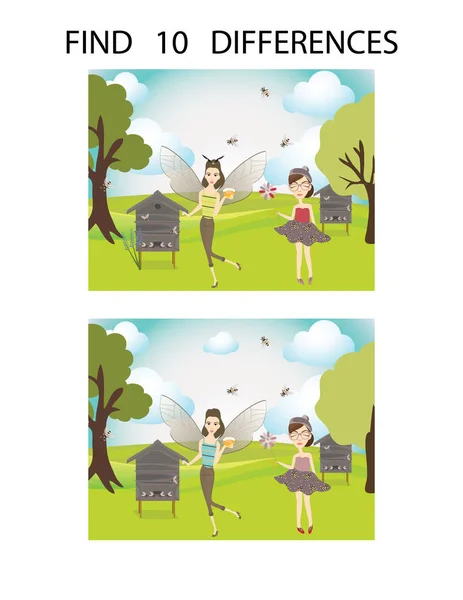 Funny Apiary Vector Cartoon Image Find Differences Educational Game Children — Stock Vector
