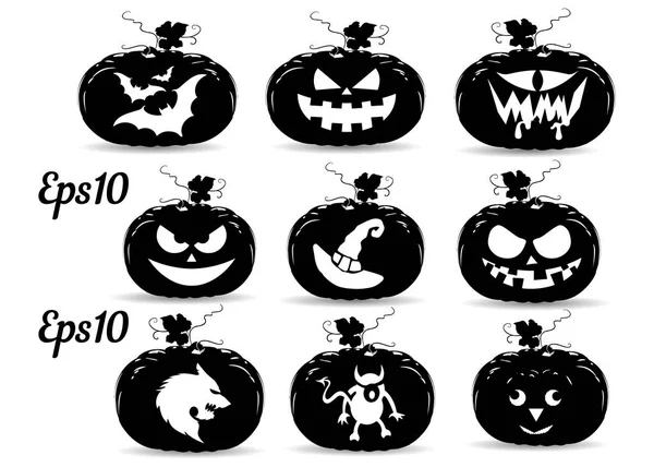 Collection of pumpkins for the holiday of Halloween, silhouette for design on a white background, vector