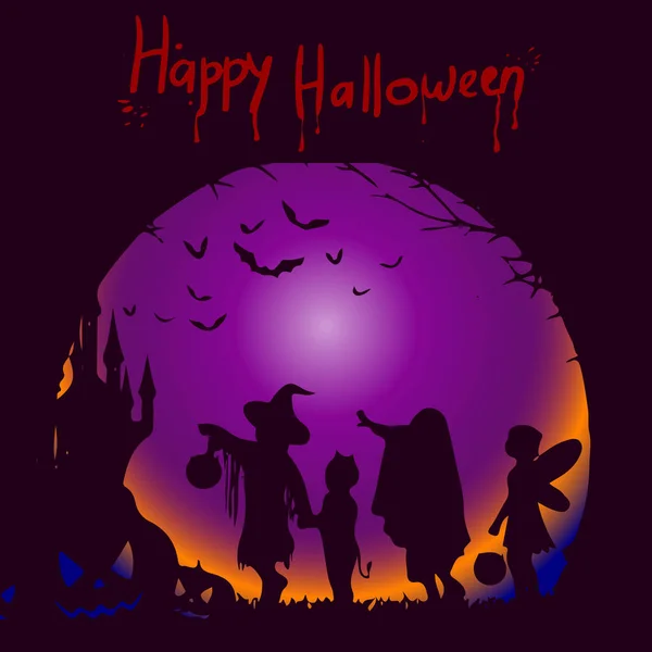 Template illustration for the holiday of Halloween, the silhouette of the character on a dark background where the inscription from blood, vector