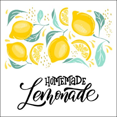 Limonata ve limon etiketi. Kelime limonatasının kaligrafisi.