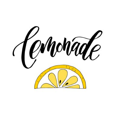 Limonata ve limon etiketi. Kelime limonatasının kaligrafisi.