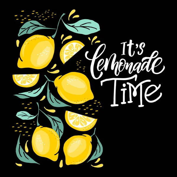 Лимонадные Надписи Лимонной Этикеткой Кисть Каллиграфия Слова Лимонад — стоковый вектор