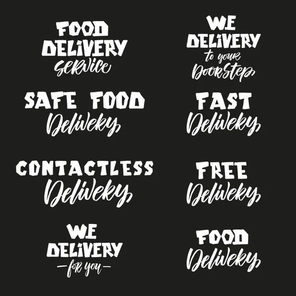 Set Hand Drawn Phrase Food Delivery Logictic Business Online Shopping — Stock Vector